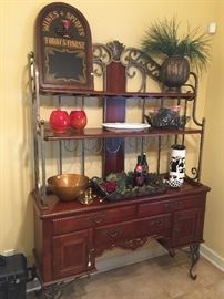 Large metal/wood baker's rack/wine server with great storage.