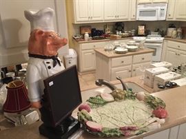 Pig chef chalkboard, Fitz and Floyd platter.