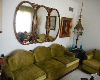 Mid Century Oval 3 Large Mirrors, Smoky accent mirror in center