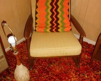 Mid Century Rocking Chair, Spring Seat,Cushion