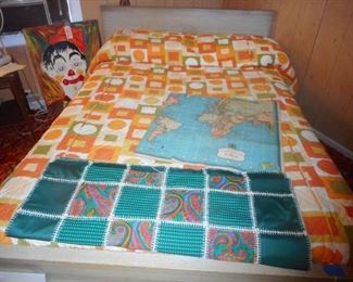Mid Century Bed Spread, Full Size Blonde Mahogany Head Board Foot Board