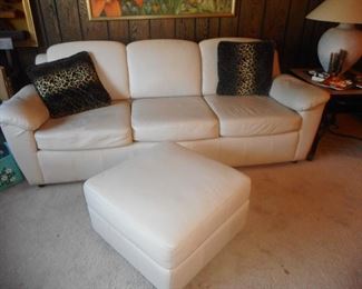 White Leather Sofa, Large Ottoman Arm Chair