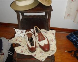 Mid Century Step End Tables, Vintage Shirt. Shoes 