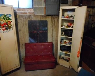Vintage Metal Cabinets, Vintage Toy Chest Bench