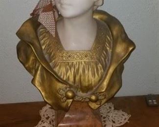 Large Antique Gilded Marble Bust