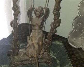"Girl on the Swing" bronze signed by Hippolyte Francois Moeau (1832-1927).
