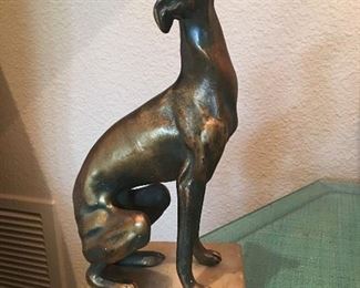 Bronze Greyhound on marble stand