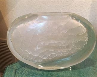 Crackled Crystal Ellipse Vase with Hand-Sculpted Glass
