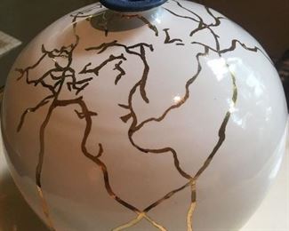 White Blue Gold Luster Porcelain Vase. Original by local artist JJ Savage.