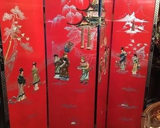 Chinese red lacquer floor screen