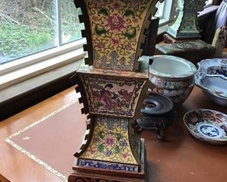 One of a pair of large Chinese enamel vases