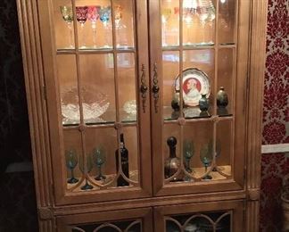 Neoclassic style stripped pine breakfront