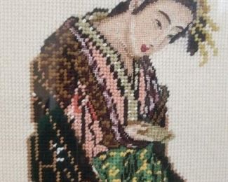 Geisha girl stitched, framed wall hanging (two of two)