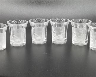 Lalique cherub barware set of six shot glasses