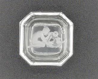 Lalique small dish with boy blowing bubbles (one of two)