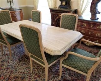 Marble Dining table and six chairs- measures 78" x 38"