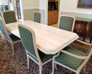 Marble Dining table and six chairs- measures 78" x 38"