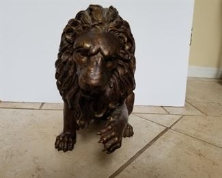 bronze lion statue - there are 2  lion statues - 13 inches tall (two of two), will be sold as a set