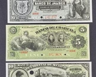 Currency collection featuring specimens and proofs from 1879-1971 from Mexico, Costa Rica, and Jamaica. Also featured in this collection are US Military Payment Certificates. Entire collection will sell as one. 
