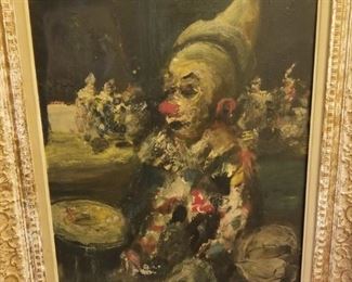 Calogero clown painting - 26 by 29 inches, damaged