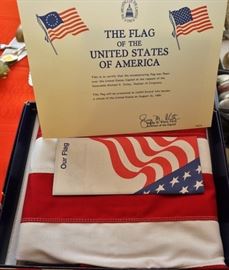 An American flag that was flown over the US Capitol