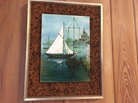 Charming enamel mounted on cork