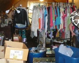 ATTIC NEW CLOTHES WITH PRICE TAGS STILL ATACHED, ANTIQUE CHEST, OTHER NEAT ITEMS  