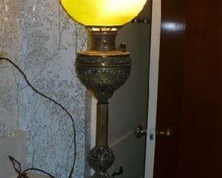 THIS BANQUET LAMP HAS A PAINTED SHADE
