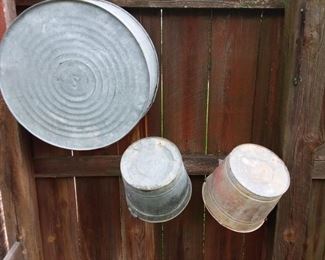 Galvanized washtub and  pails 