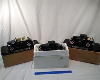 lot of 3 Fairfield mint replica model cars. 1937 Ford Cabriolet, 1934 Ford Roadster, and 1932 Ford Coupe https://ctbids.com/#!/description/share/152084