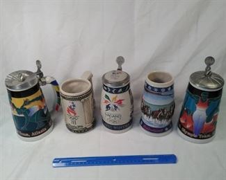 lot of 5 Budweiser Stein's including The Olympics https://ctbids.com/#!/description/share/152086