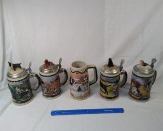 lot of 5 Budweiser collector steins including Hunters companion series https://ctbids.com/#!/description/share/152089