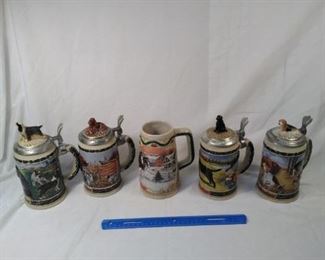 lot of 5 Budweiser collector steins including Hunters companion series      https://ctbids.com/#!/description/share/152089