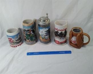 lot of 5 Budweiser steins . baseball themed including Cardinals and Babe Ruth     https://ctbids.com/#!/description/share/152091