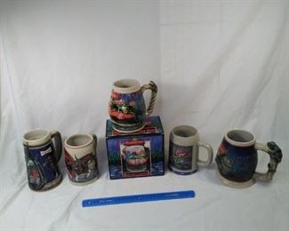 lot of 5 Budweiser beer steins. including a Bud-weis-er frog steins    https://ctbids.com/#!/description/share/152095