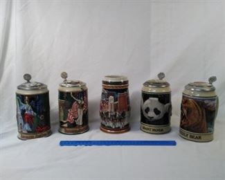 lot of 5 collector Budweiser Steins. Including endangered species series and Budweiser archives series      https://ctbids.com/#!/description/share/152097