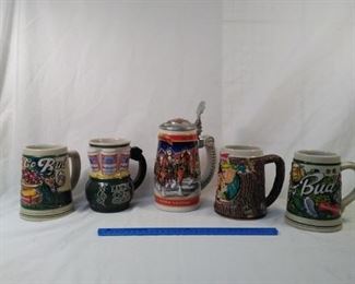 lot of 5 collector Budweiser Steins. Including Luck of the Irish themes  https://ctbids.com/#!/description/share/152100