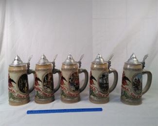 lot of 5 Anheuser-Busch Budweiser beer steins https://ctbids.com/#!/description/share/152102