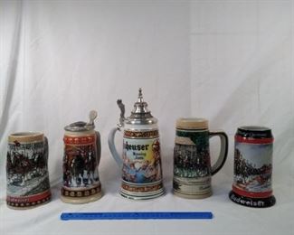 lot of 5 Anheuser Busch Budweiser beer steins https://ctbids.com/#!/description/share/152103