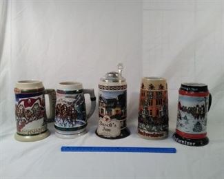 lot of 5 Anheuser Busch Budweiser beer steins    https://ctbids.com/#!/description/share/152106