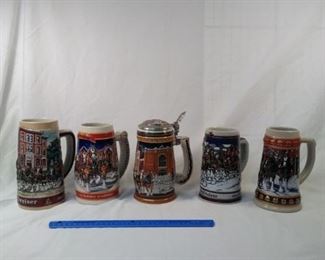 lot of 5 Budweiser beer steins    https://ctbids.com/#!/description/share/152105