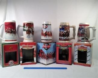 lot of 5 Budweiser collectible beer steins             https://ctbids.com/#!/description/share/152109