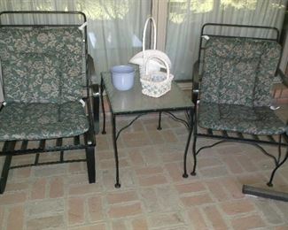 Pair of vintage metal chairs and table