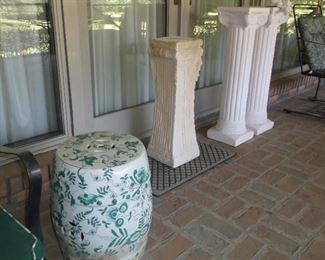 Porcelain garden stool and decorative columns 