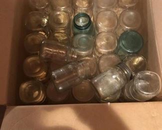 canning jars, some blue