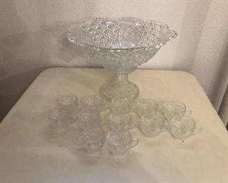 vintage Button and Bows punch bowl and cups