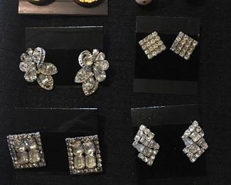 Collection of Vintage Rhinestone Jewelry and Clip On Earrings