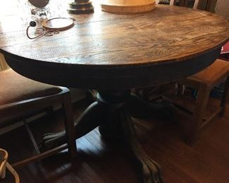 Golden Tiger Oak, Claw Foot Pedestal Table