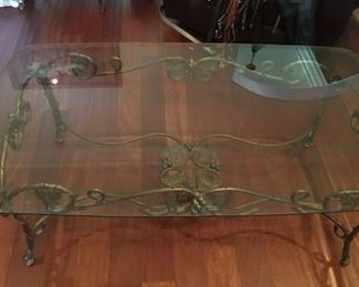 Large Glass & Iron Coffee Table