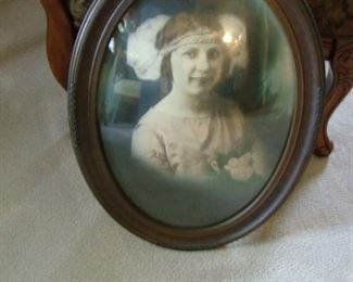 1920's Flapper Portrait with Original Frame and Bubble Glass
